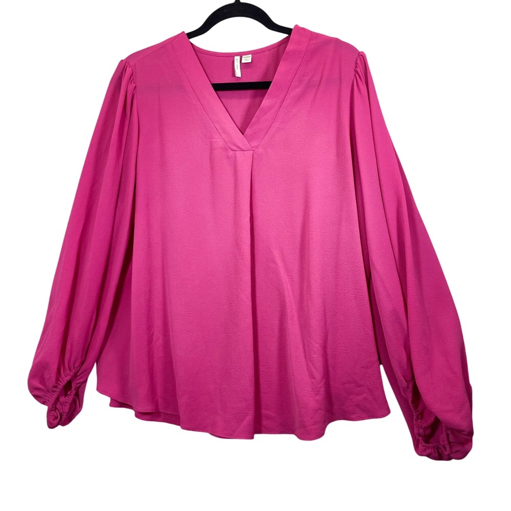 East. 1946 Pink Textured V Neck Long Sleeve Peasant Blouse Plus Size 14‎ 16W